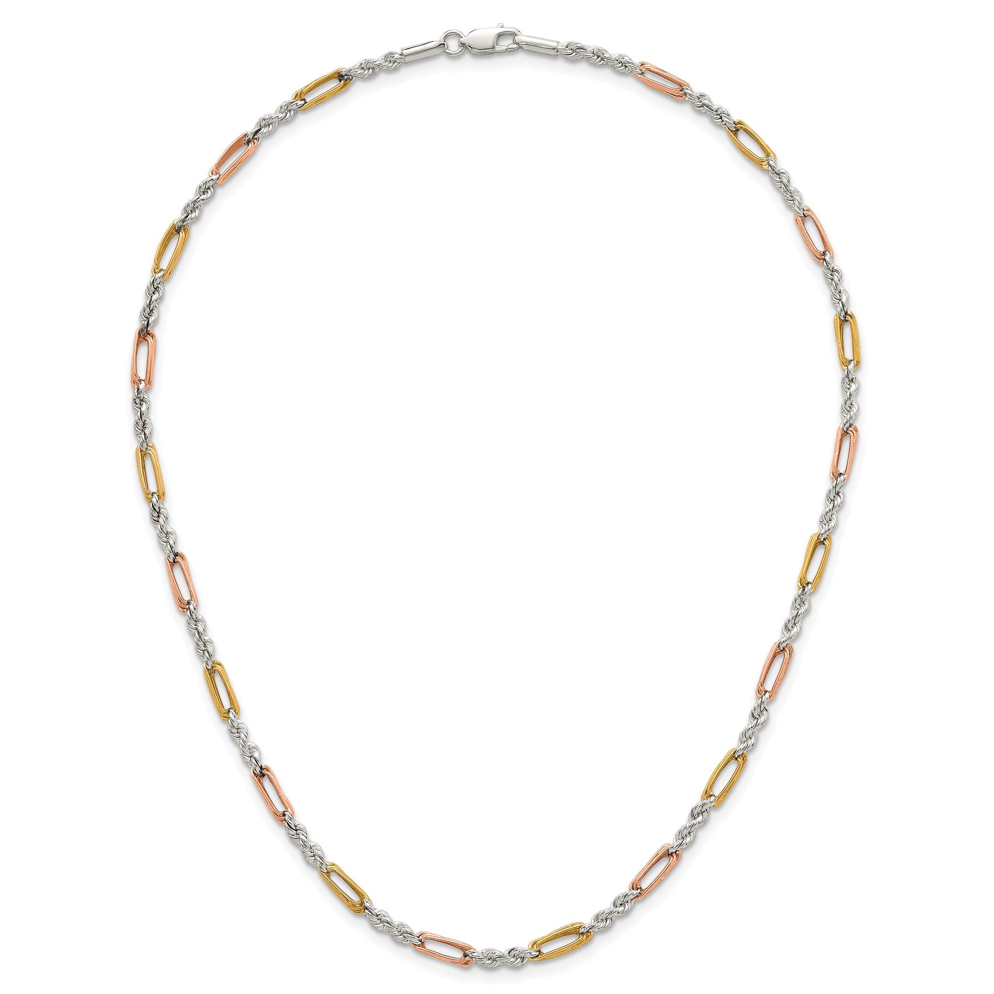 Sterling Silver Rose-tone and Gold-tone Polished 4.0mm Figaro Rope 18 Inch Necklace