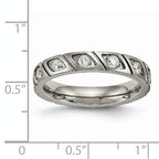 Grooved CZ Wedding Band in Titanium, 4mm