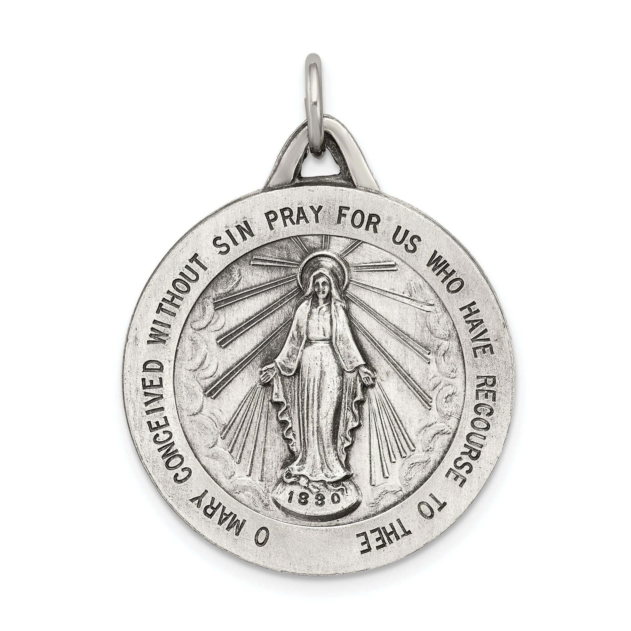 Sterling Silver 925 Antiqued Miraculous Medal Pendant Vintage Charm Main image