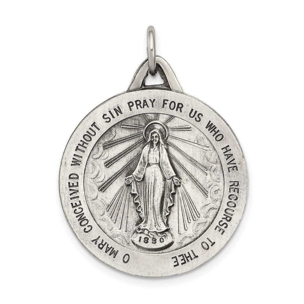 Sterling Silver 925 Antiqued Miraculous Medal Pendant Vintage Charm