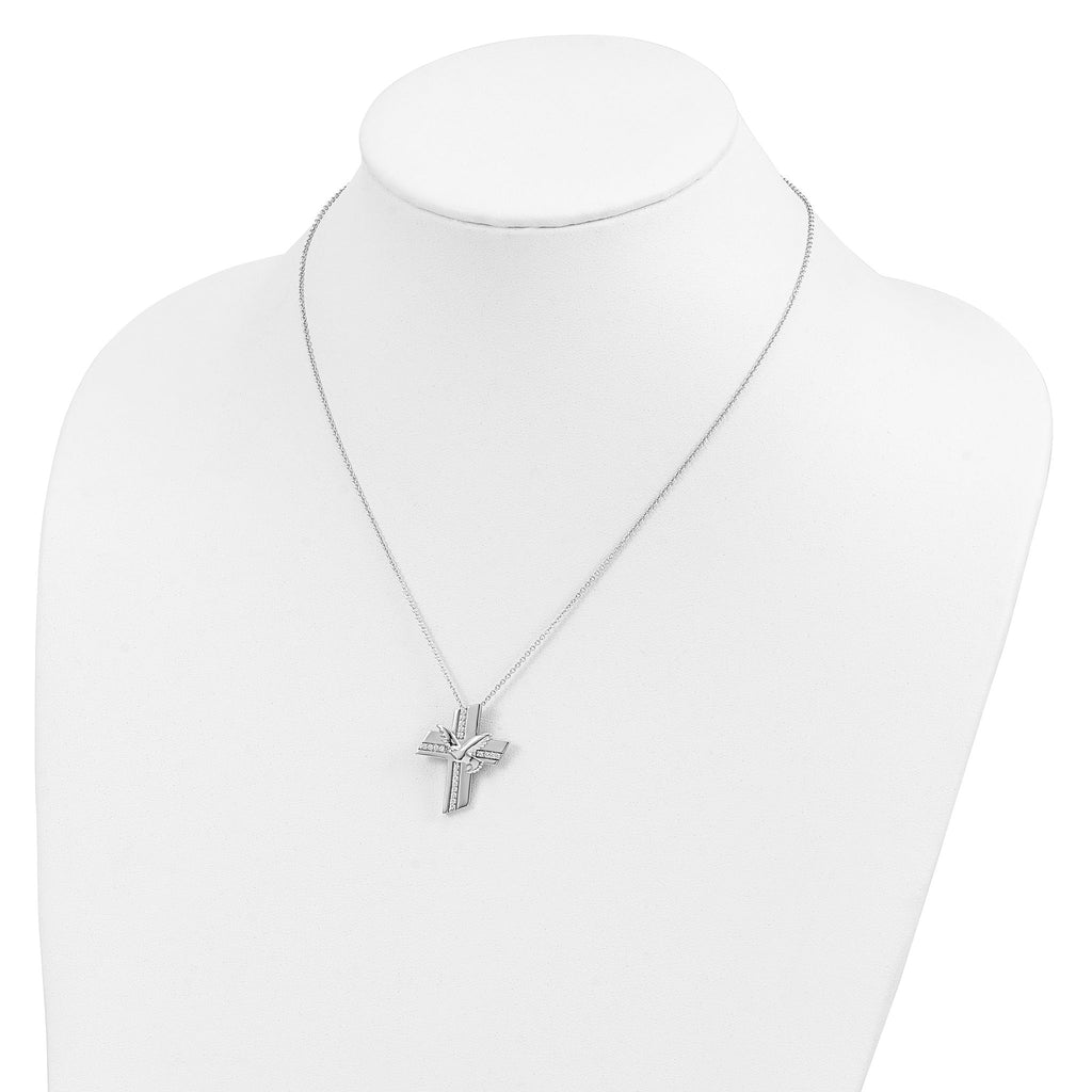 Sterling Silver CZ Confirmation Necklace with Polished Rhodium Finish