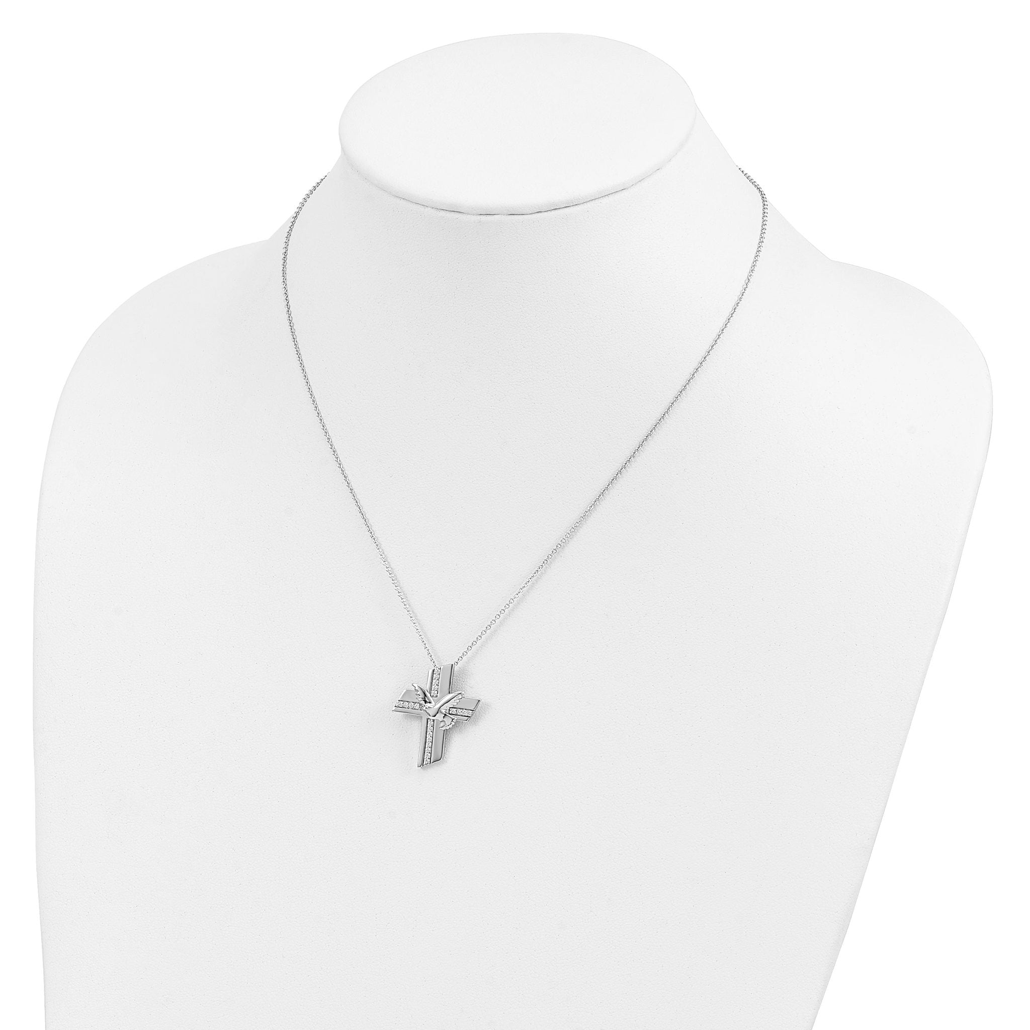Sterling Silver CZ Confirmation Necklace with Polished Rhodium Finish