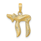 14K Gold Chai Pendant with Polished Finish and Textured Design