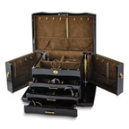 Luxury Giftware High GloSterling Silver Walnut Burl Veneer 3-drawer with Swing-out Sides Locking Wooden Jewelry Box