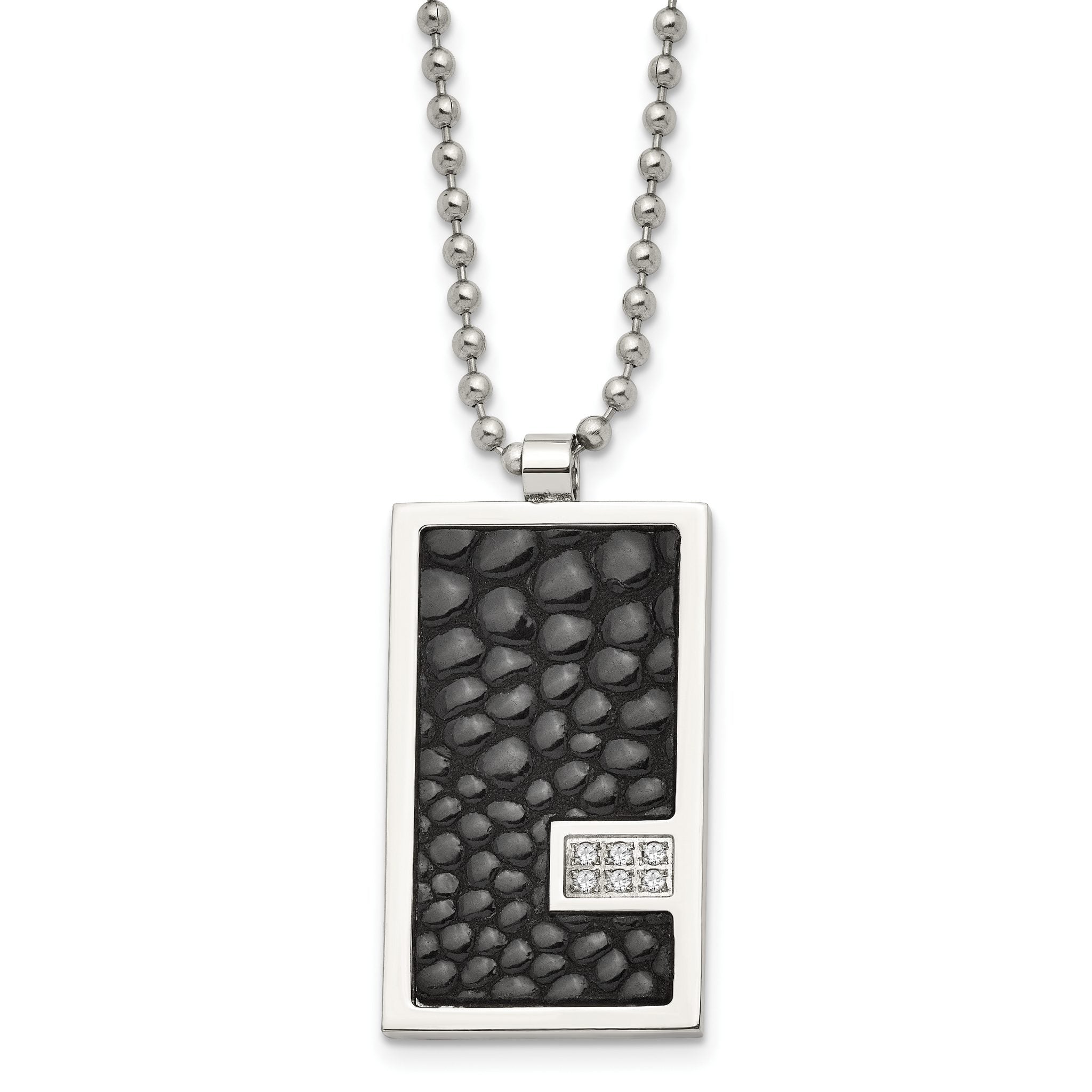 Chisel Stainless Steel Polished Stingray Texture Imitation Leather 1/10 carat Diamond Pednant on a 24 inch Ball Chain Necklace Main image