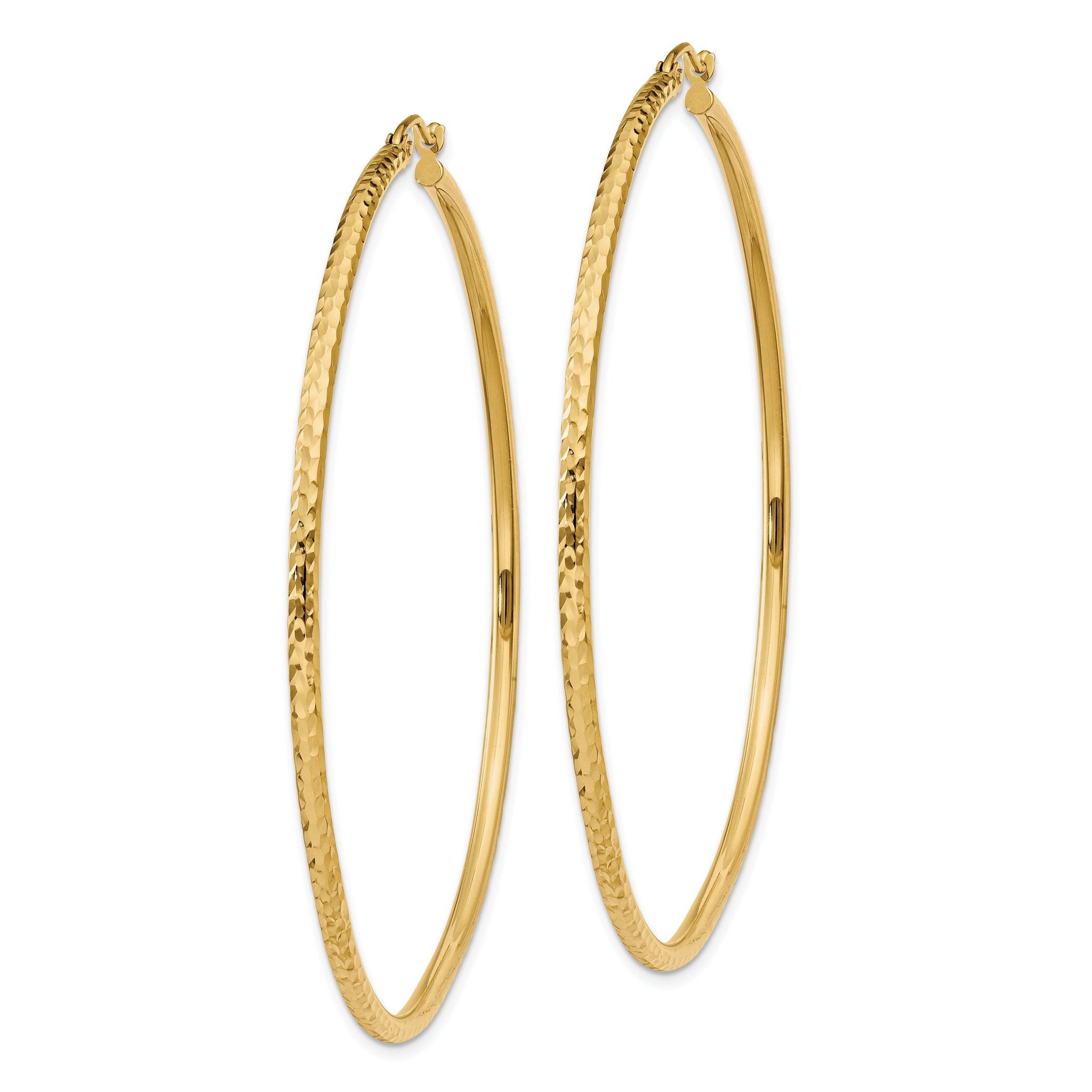 10k Diamond-cut 2mm Round Tube Hoop Earrings Secondary image