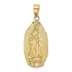 14K Gold Our Lady of Guadalupe Engraved Oval Pendant Polished, Solid, Elegant