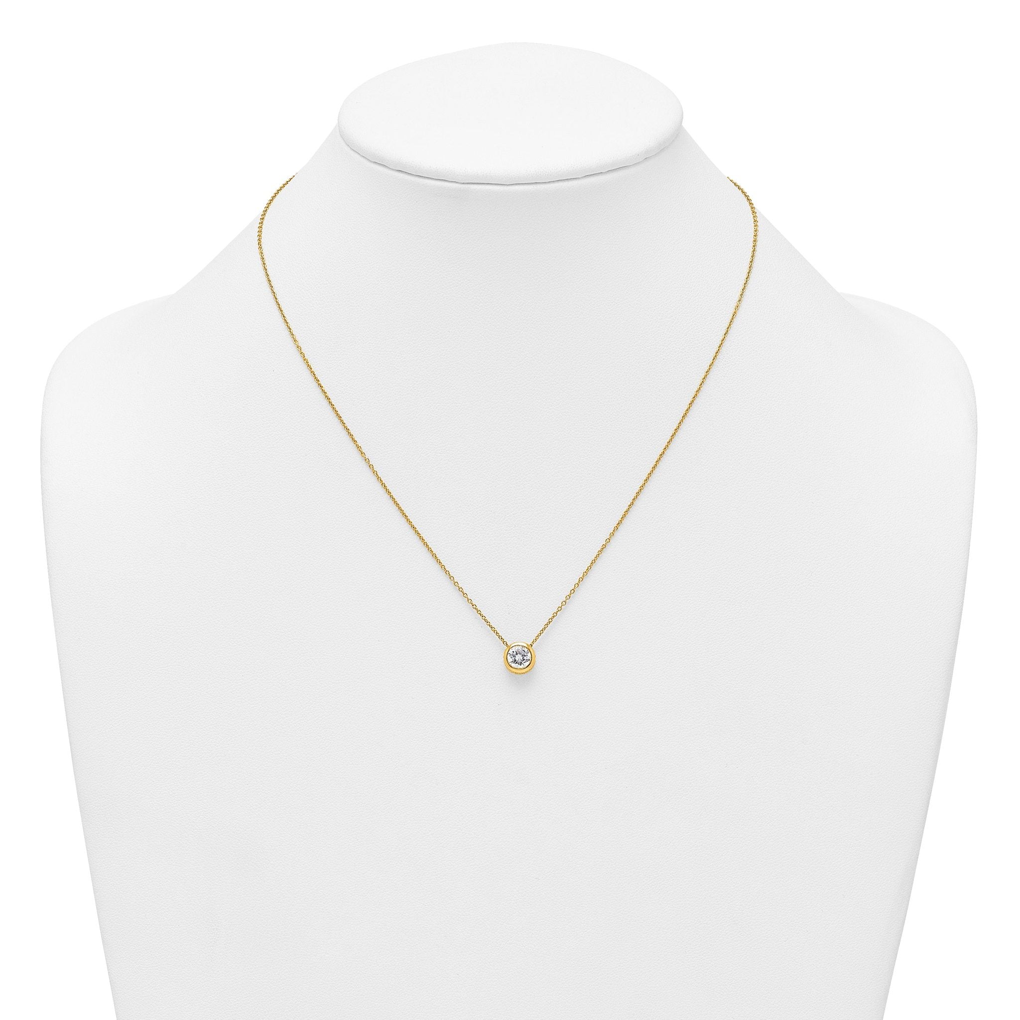 Sterling Silver Gold-tone Polished 8mm White CZ 18 inch Necklace