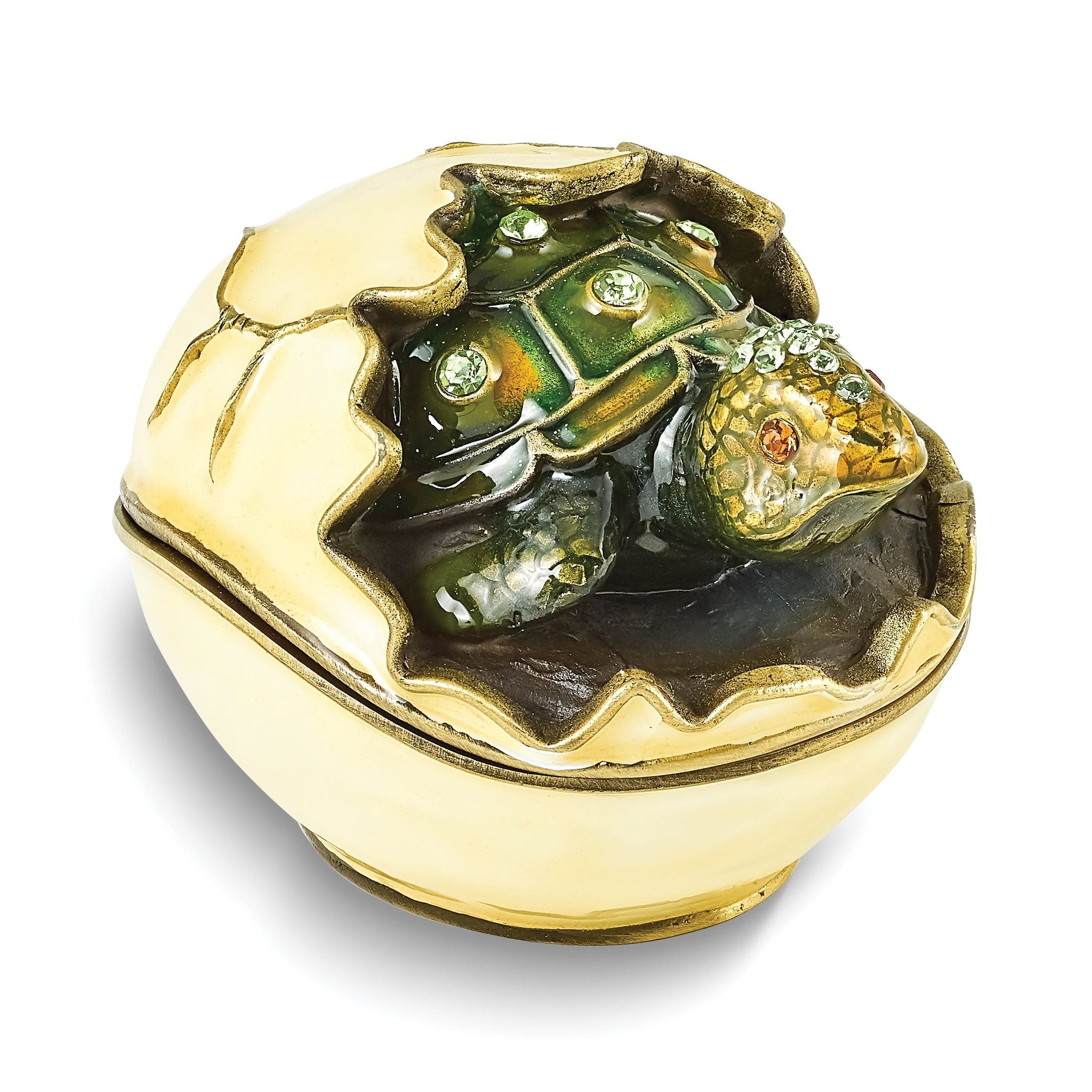 Luxury Giftware Pewter Bejeweled Crystals Gold-tone Enameled NORBERT Turtle Hatchling Trinket Box with Matching 18 Inch Necklace Main image
