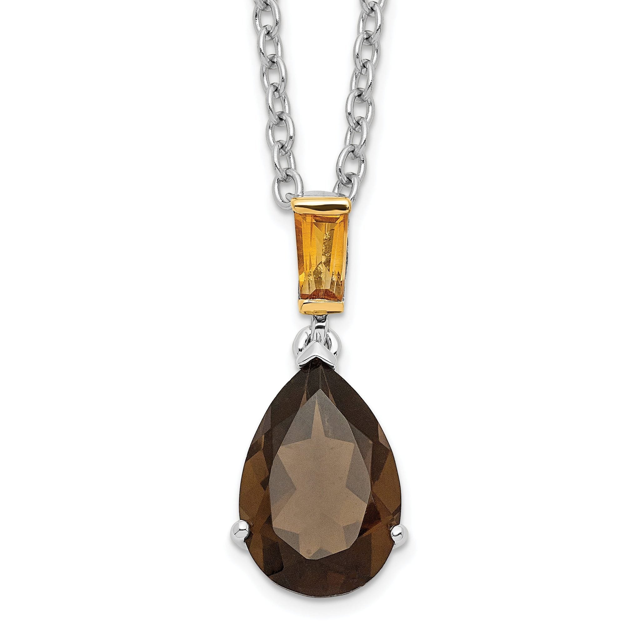 Brilliant Gemstones Sterling Silver with 14K Accent Rhodium-plated Smoky Quartz and Citrine Necklace Main image
