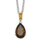 Brilliant Gemstones Sterling Silver with 14K Accent Rhodium-plated Smoky Quartz and Citrine Necklace