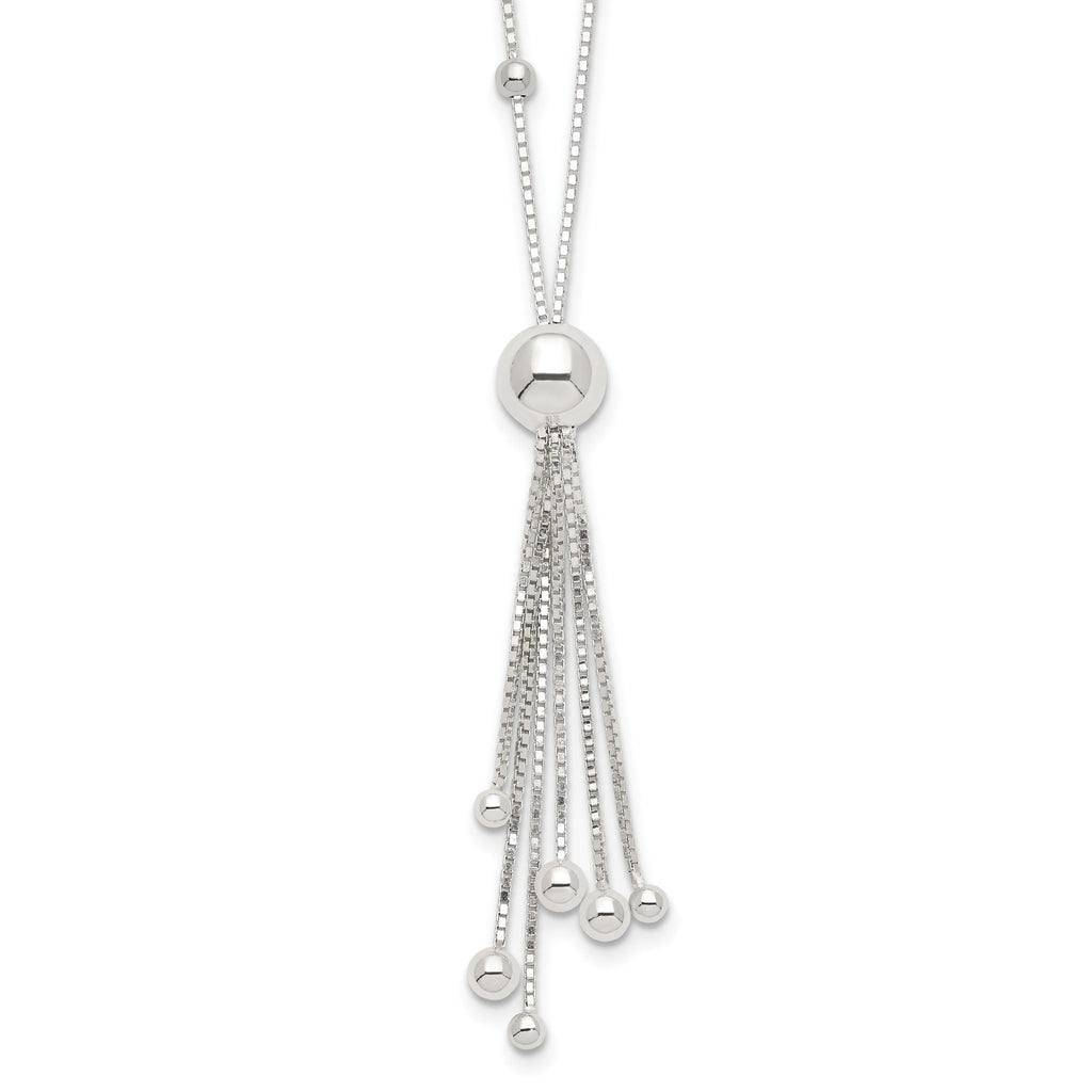 Sterling Silver 925 Beaded Tassel Necklace with Polished Finish for Women