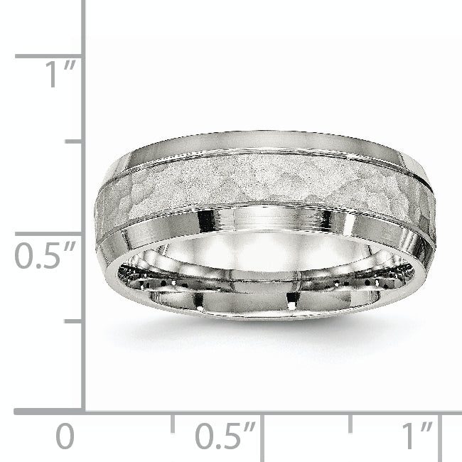 Brushed & Hammered Wedding Band in Stainless Steel, 7.5mm