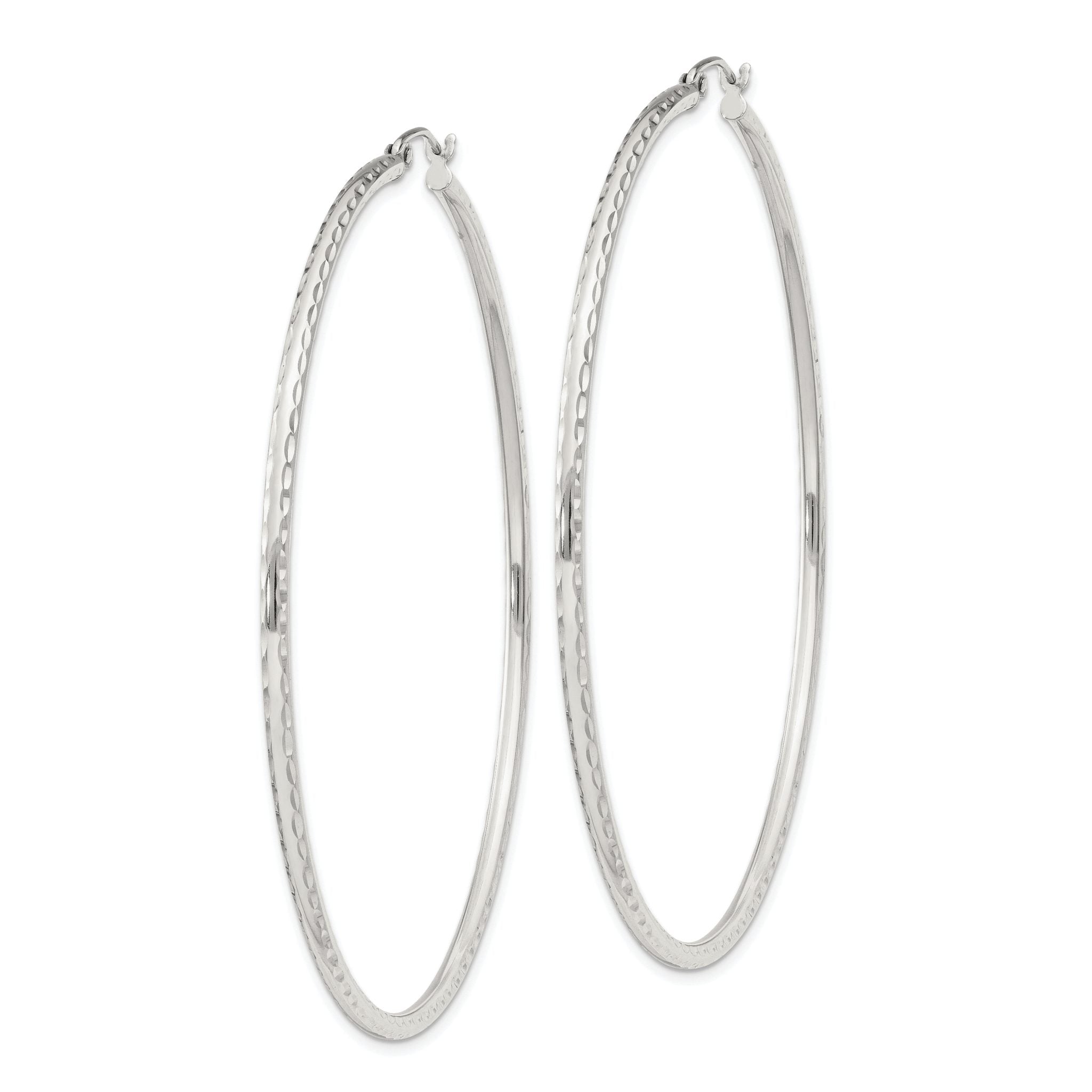 Sterling Silver 2mm Diamond Cut Hoop Earrings Secondary image