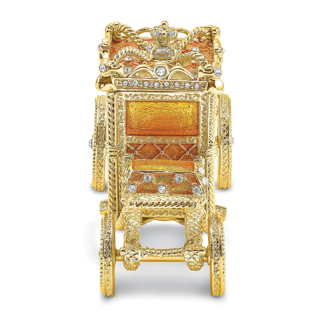 Luxury Giftware by Jere Pewter Bejeweled Crystals Gold-tone Enameled IMPERIAL Golden Carriage With Ring Pad Trinket Box with Matching 18 Inch Necklace