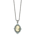 Antiqued Sterling Silver Cameo Necklace with Crystal Resin
