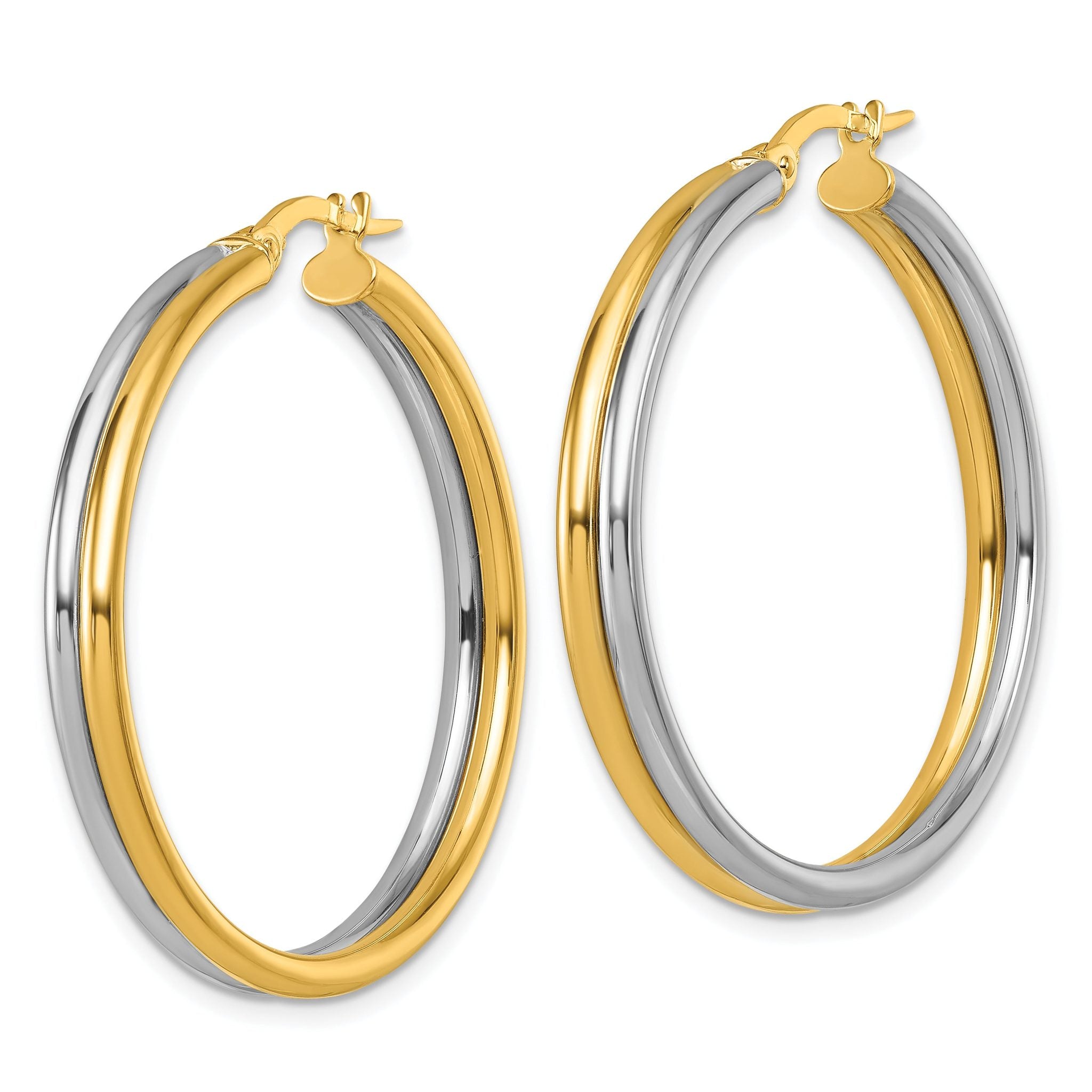 14K with White Rhodium Polished 4.00mm x 35mm Round Hoop Earrings Secondary image
