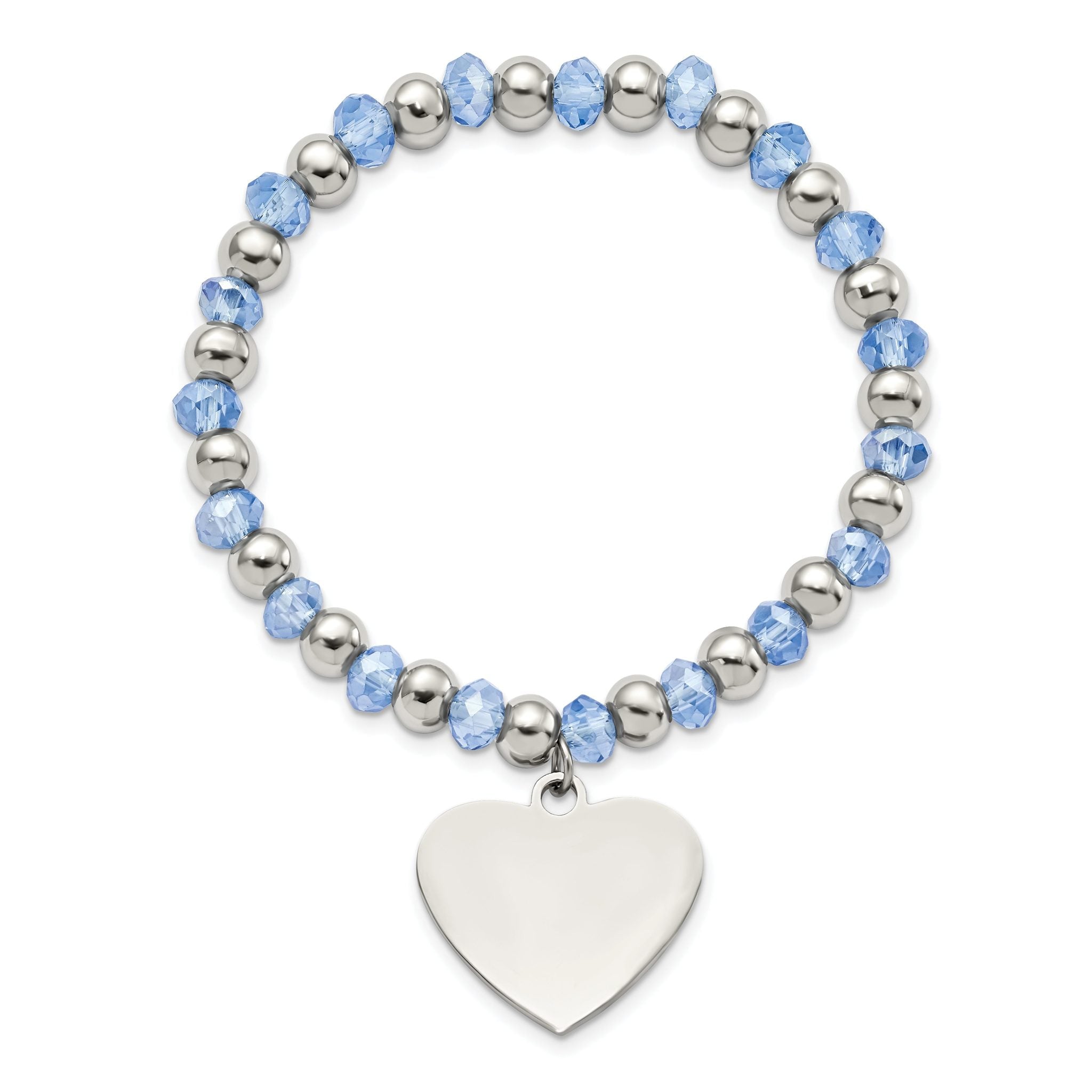 Stainless Steel Polished Heart Dangle Blue Glass Beaded Stretch Bracelet for Women Secondary image