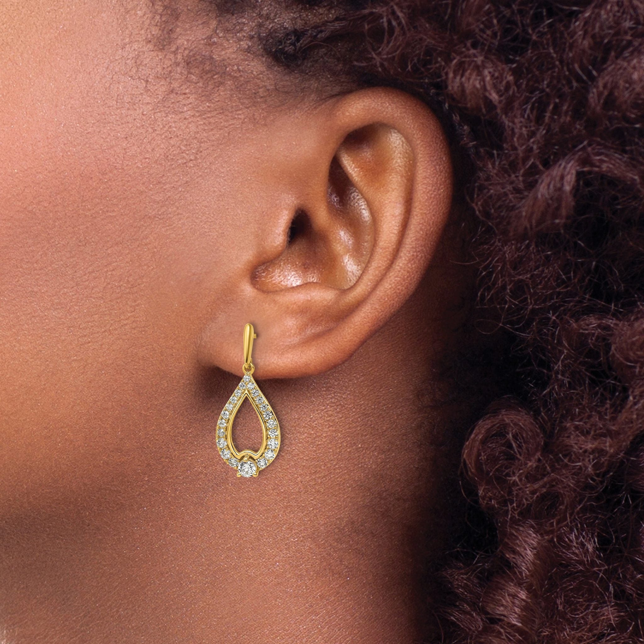14k 1 carat Lab Grown Diamond VS/SI+ G+ Teardrop Post Dangle Earrings