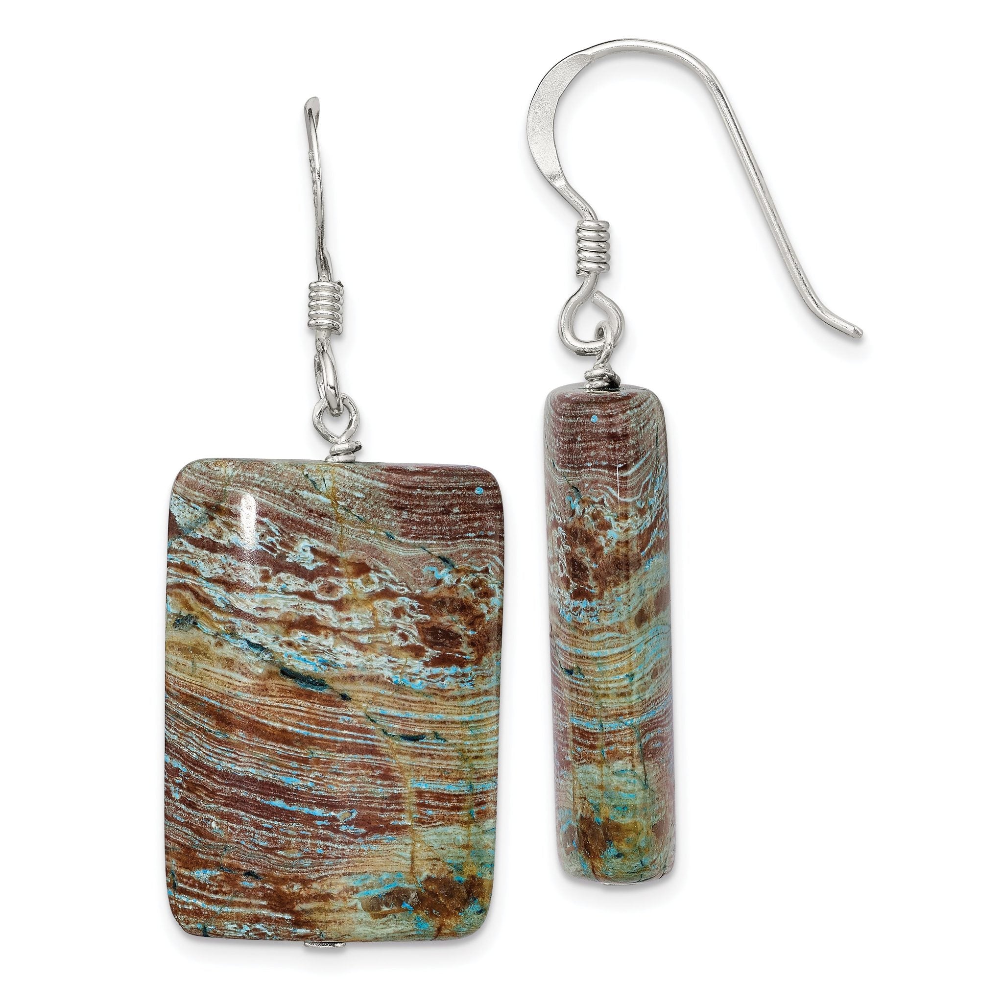Sterling Silver Polished Rectangular Jasper Dangle Earrings Main image