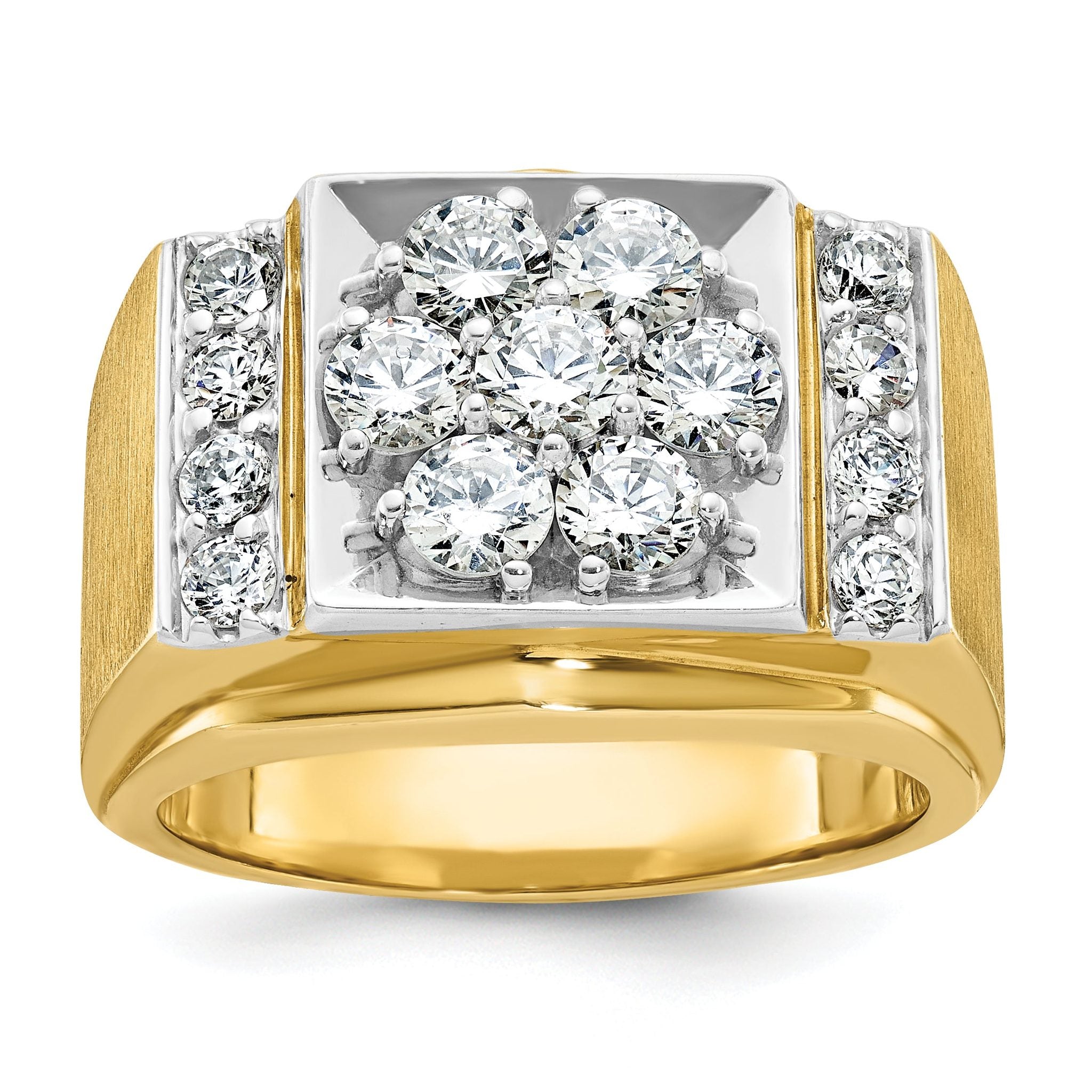 14k Two-tone Men's Polished and Satin Cluster Ring Mounting (No Stones Included) Main image