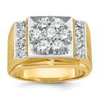 14k Two-tone Men's Polished and Satin Cluster Ring Mounting (No Stones Included)