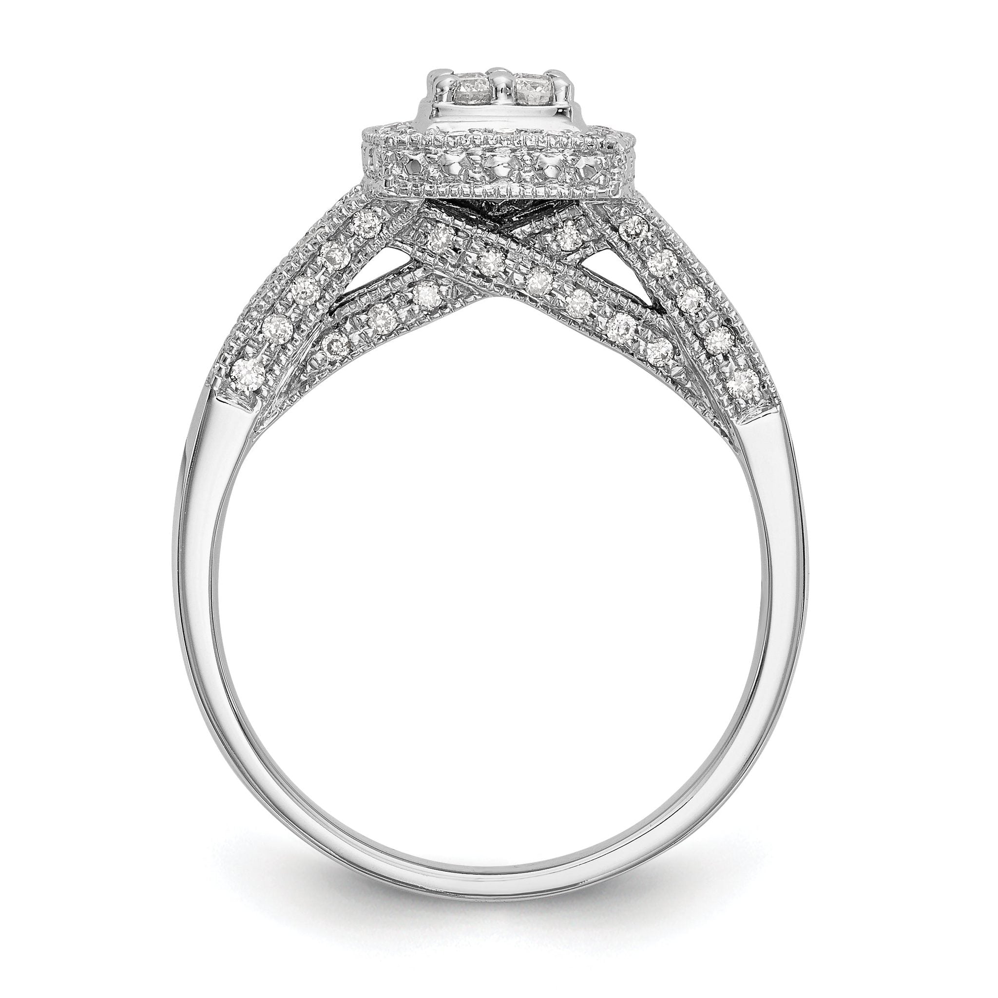 14K White Gold Square Halo Cluster 1/2 carat Diamond Complete Engagement Ring Secondary image