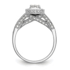 14K White Gold Square Halo Cluster 1/2 carat Diamond Complete Engagement Ring