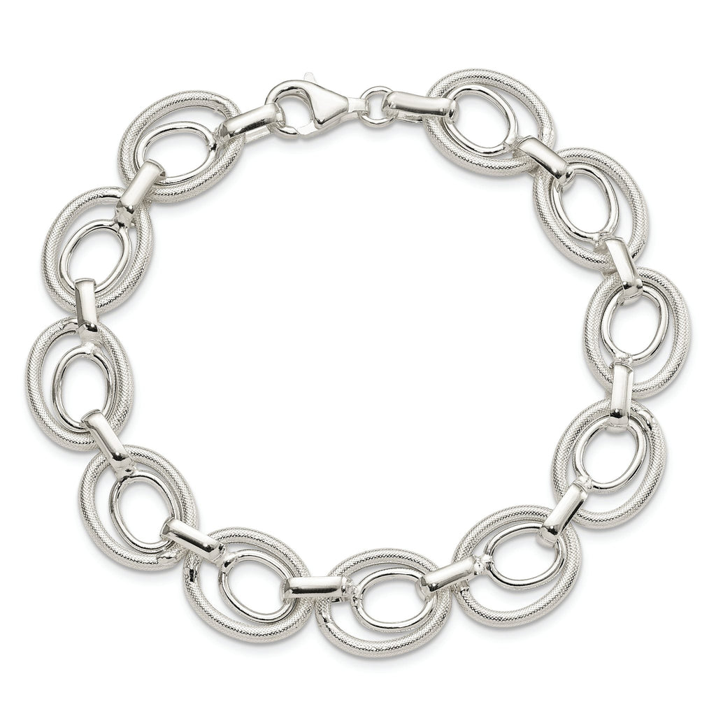 Sterling Silver Polished And Textured Link Bracelet