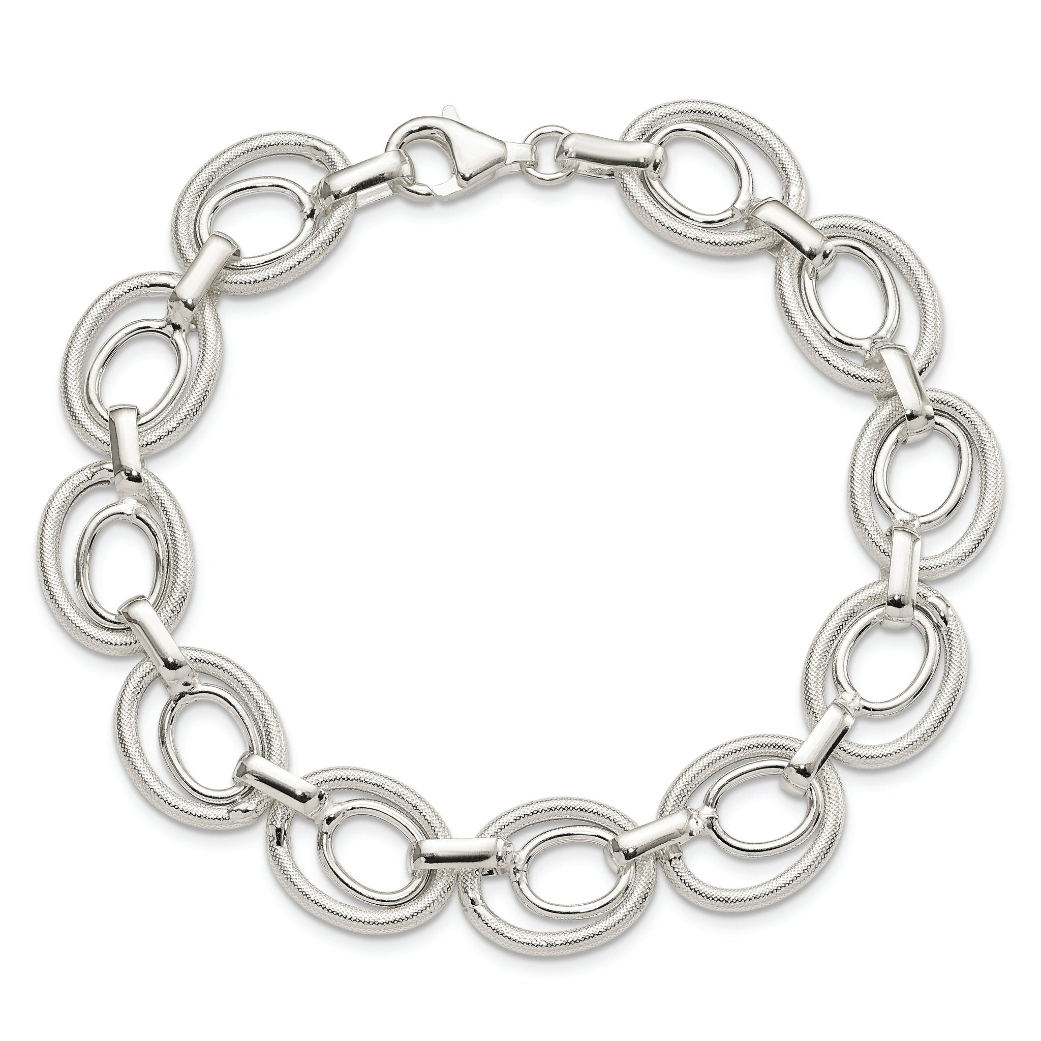 Sterling Silver Polished And Textured Link Bracelet