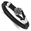 Stainless Steel Polished Black IP with Cubic Zirconia Braided Black Leather Bracelet for Men