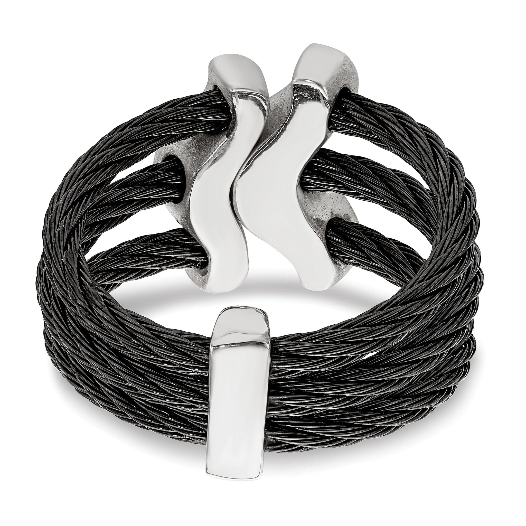 Edward Mirell Black Ti With Sterling Silver Black Spinel Cable Flexible Ring
