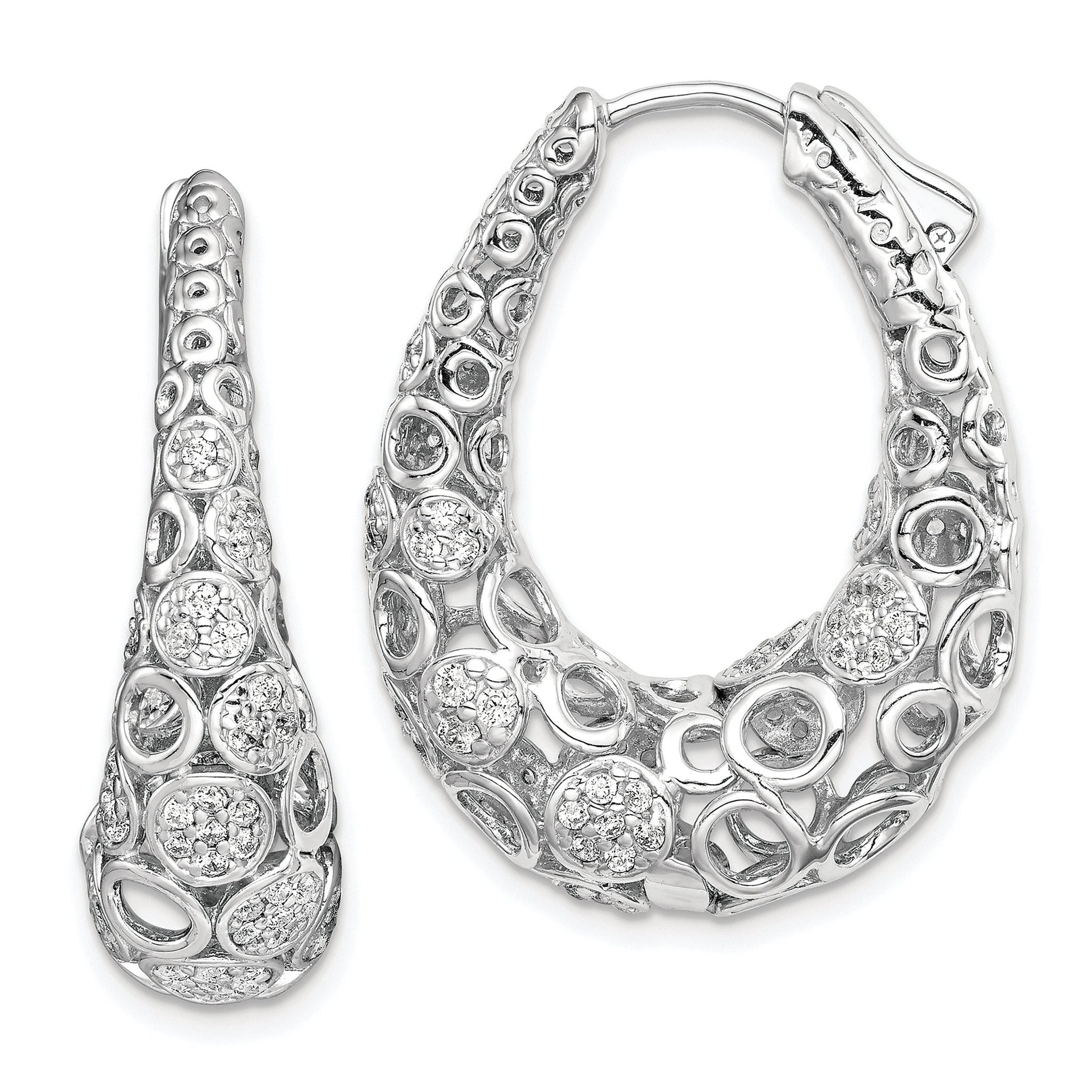 Sterling Shimmer Sterling Silver Rhodium-plated 162 Stone Accent PavÃÆÃÂ¢ÃÂ¢Ã¢â¬Å¡ÃÂ¬Ãâ¦ÃÂ¡ 1.1mm-1.5mm CZ Oval Hinged Hoop Earrings Main image