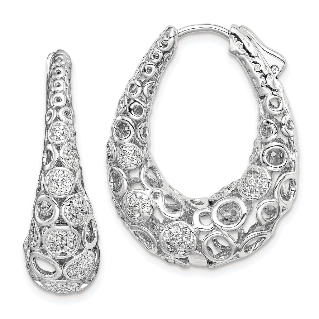 Sterling Shimmer Sterling Silver Rhodium-plated 162 Stone Accent PavÃÆÃÂ¢ÃÂ¢Ã¢â¬Å¡ÃÂ¬Ãâ¦ÃÂ¡ 1.1mm-1.5mm CZ Oval Hinged Hoop Earrings