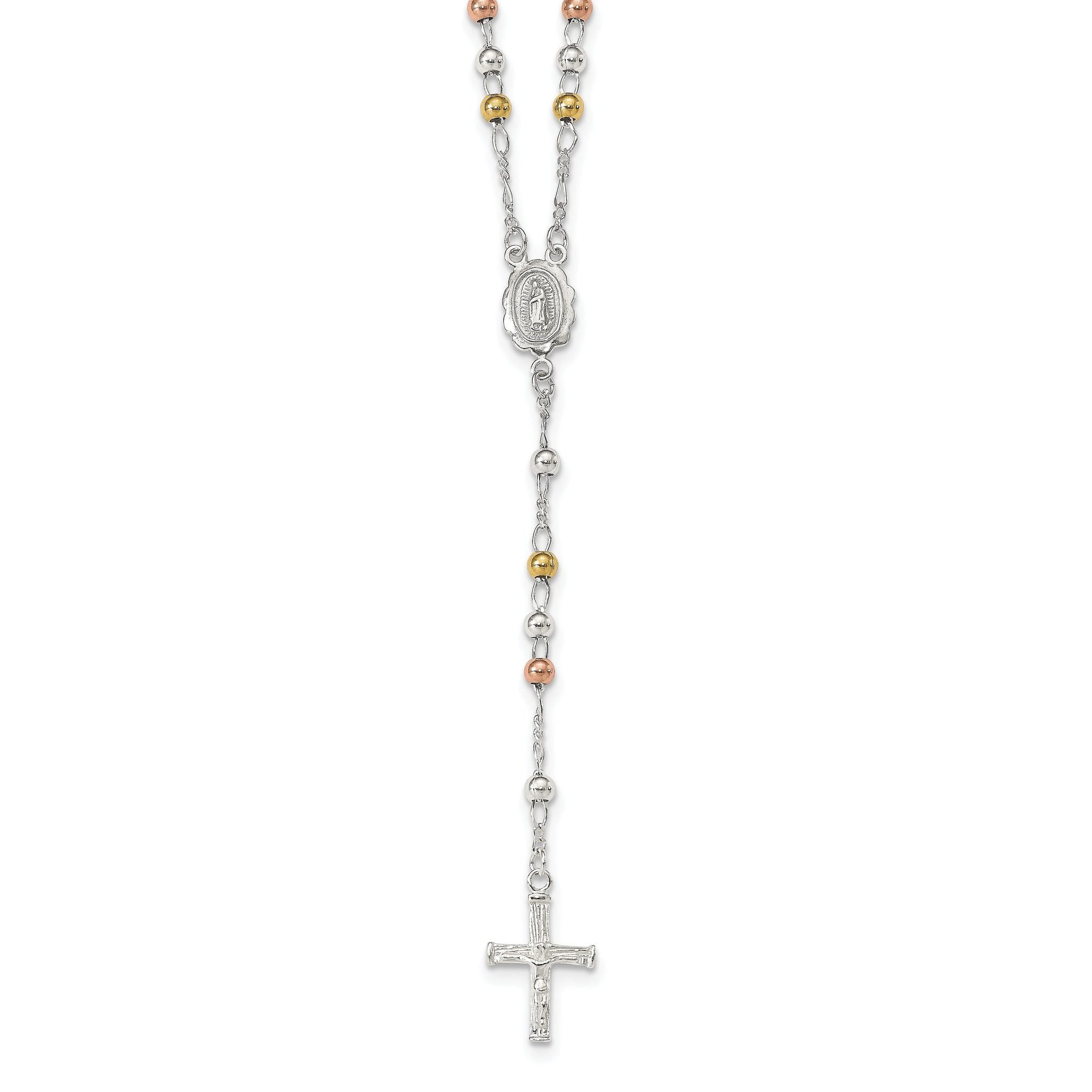 Sterling Silver 925 Two-Tone Rosary Necklace with Polished Finish Main image