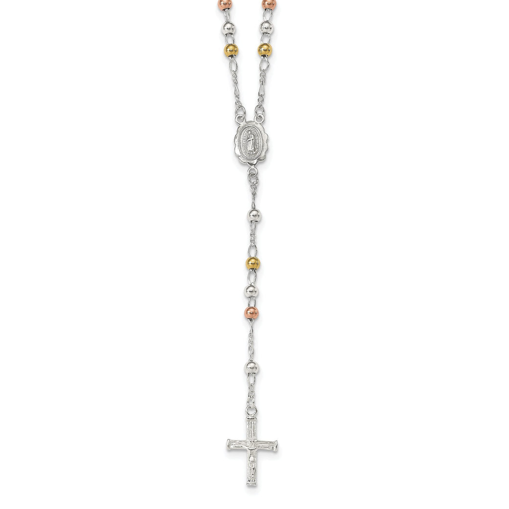 Sterling Silver 925 Two-Tone Rosary Necklace with Polished Finish