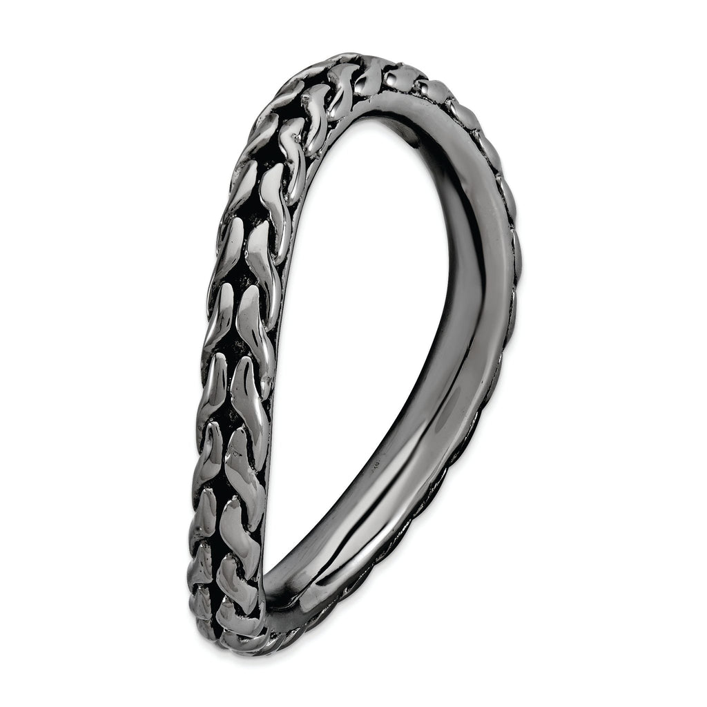 Black-Plated Wave Stackable Ring in Sterling Silver