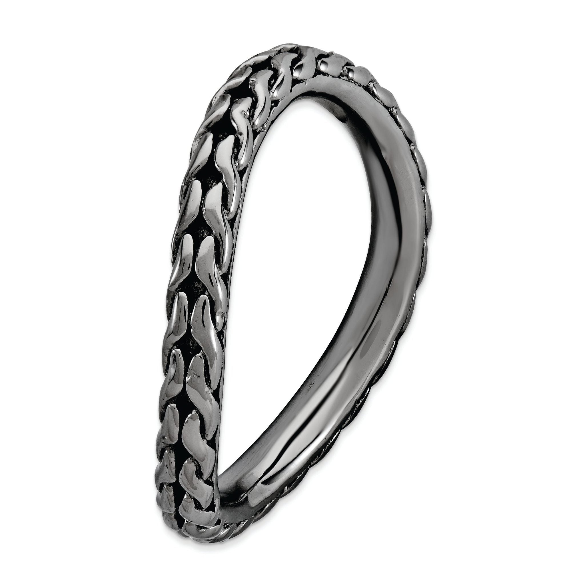 Black-Plated Wave Stackable Ring in Sterling Silver