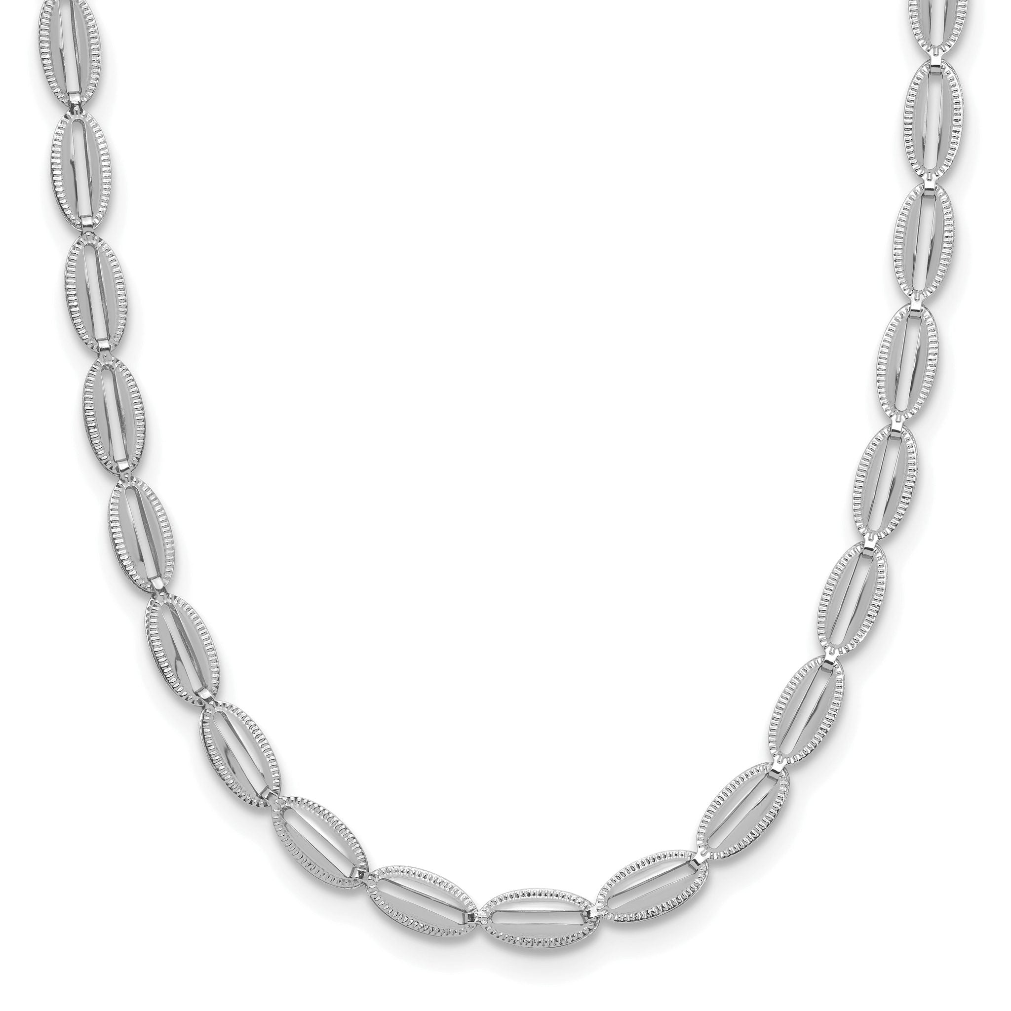 14K White Gold Polished/Textured Fancy Oval Link Necklace Main image