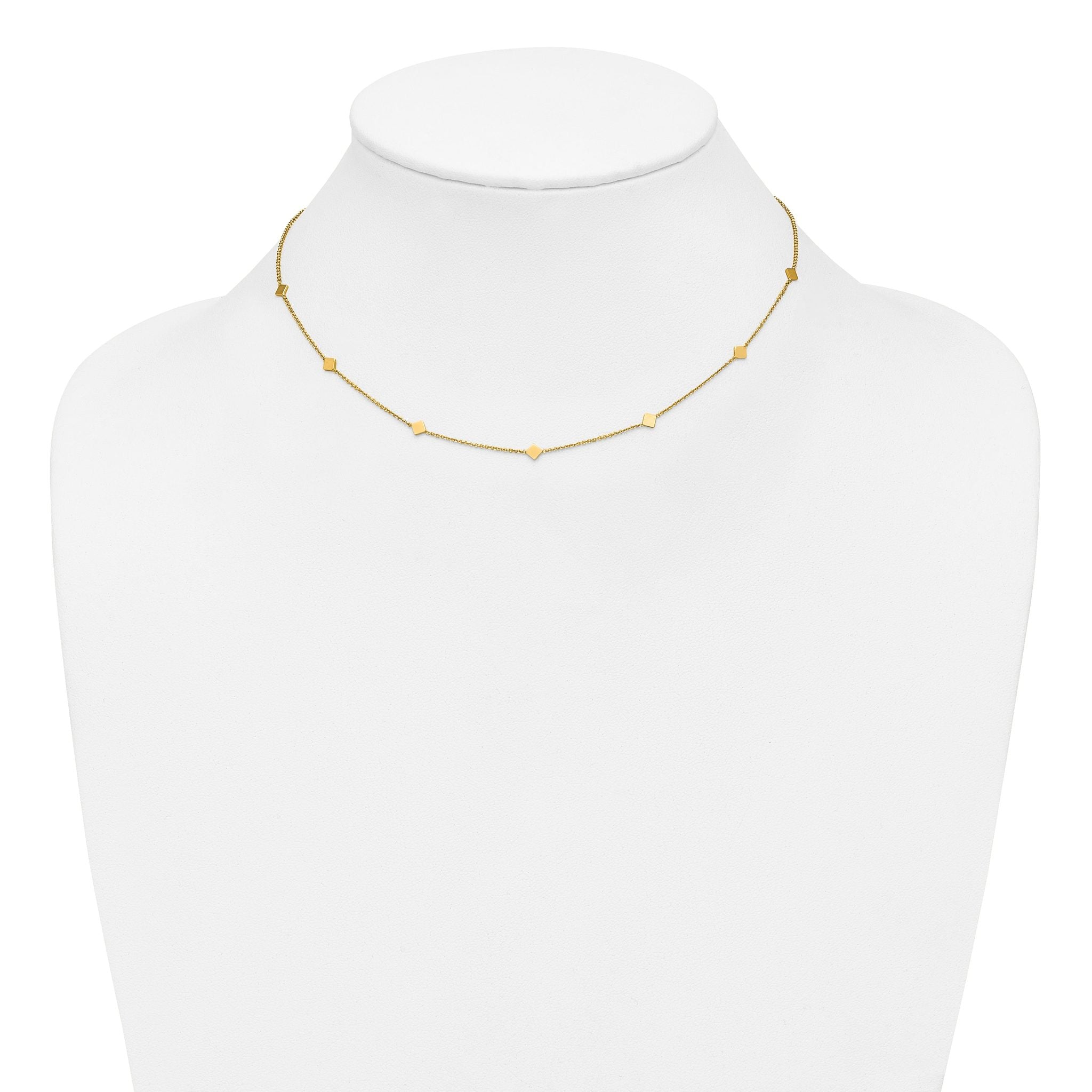 14K Polished Diamond-shaped Disk Station w/2in ext. Necklace