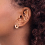 Stainless Steel Rose Gold-Tone Polished Teardrop Crystal Button Earrings for Women