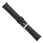 Black Sport Watch Band in Leather with White Stitching, 16mm