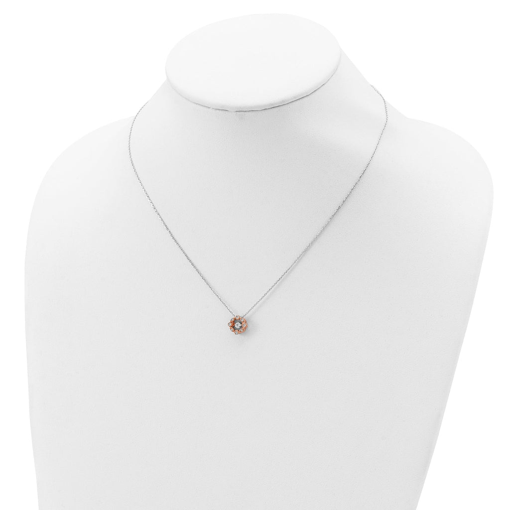 Sterling Silver Rhodium-plated Rose-tone Vibrant CZ 2in ext Necklace
