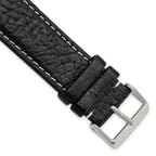 Black Sport Watch Band in Leather with White Stitching, 16mm