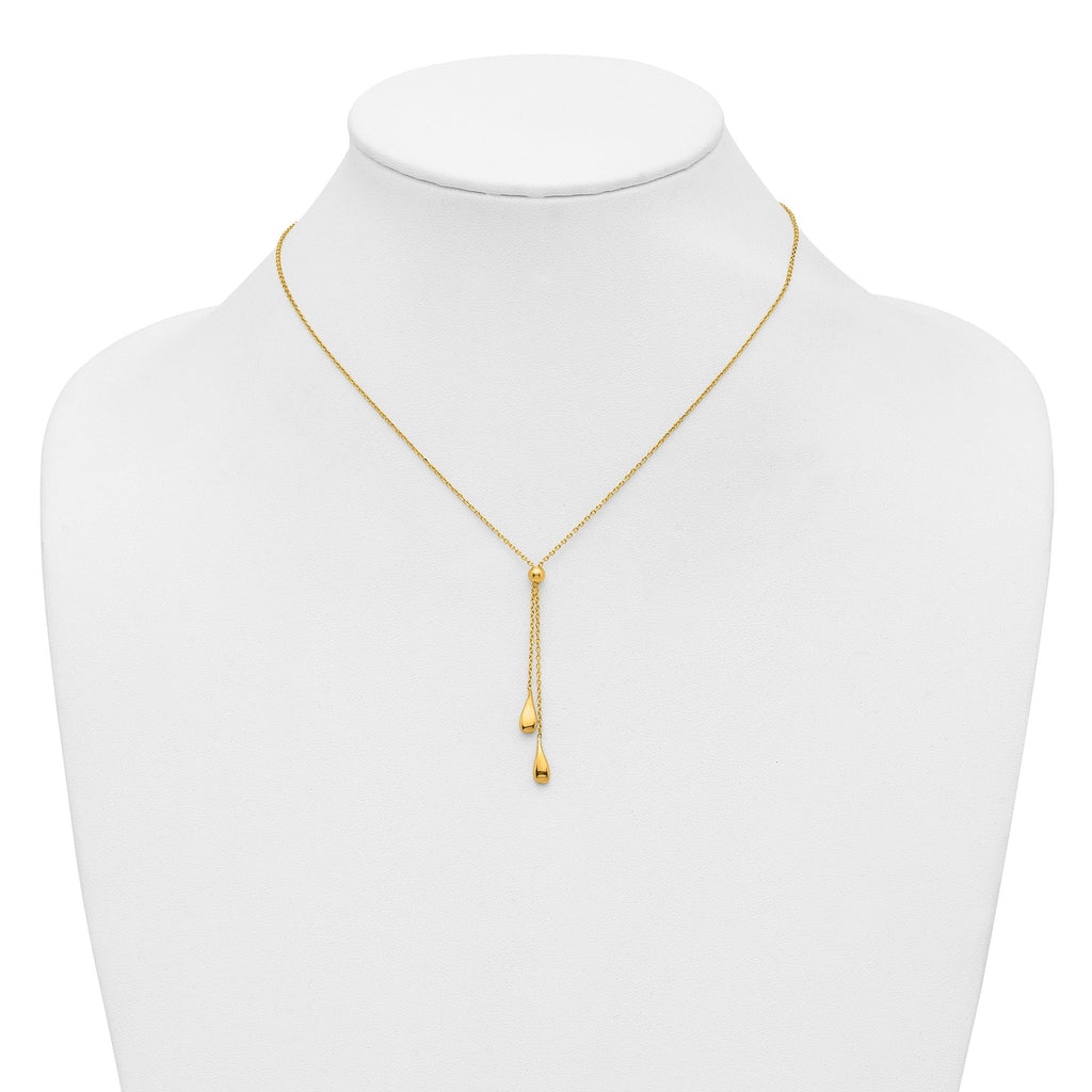 Sterling Silver Gold-tone Polished Teardrop Lariat w/ 2in ext. Nec