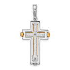 Sterling Silver Two-Tone Cross Pendant with Rhodium and Gold Accents