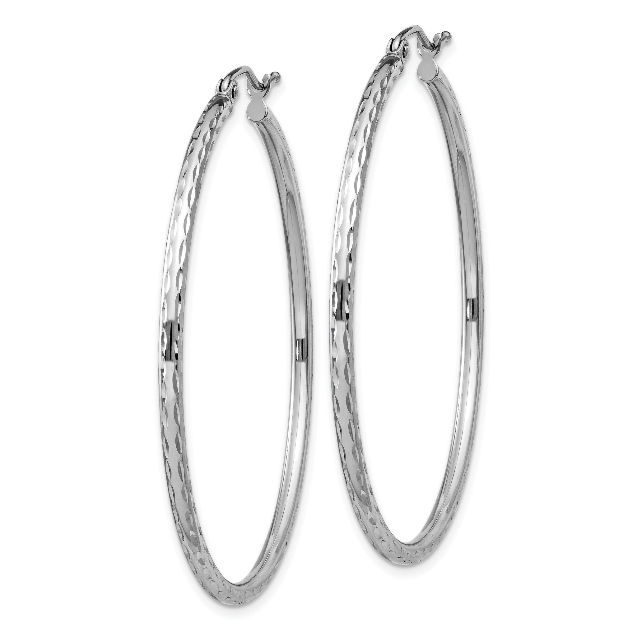 Sterling Silver Rhodium-plated 2mm Diamond Cut Hoop Earrings Secondary image