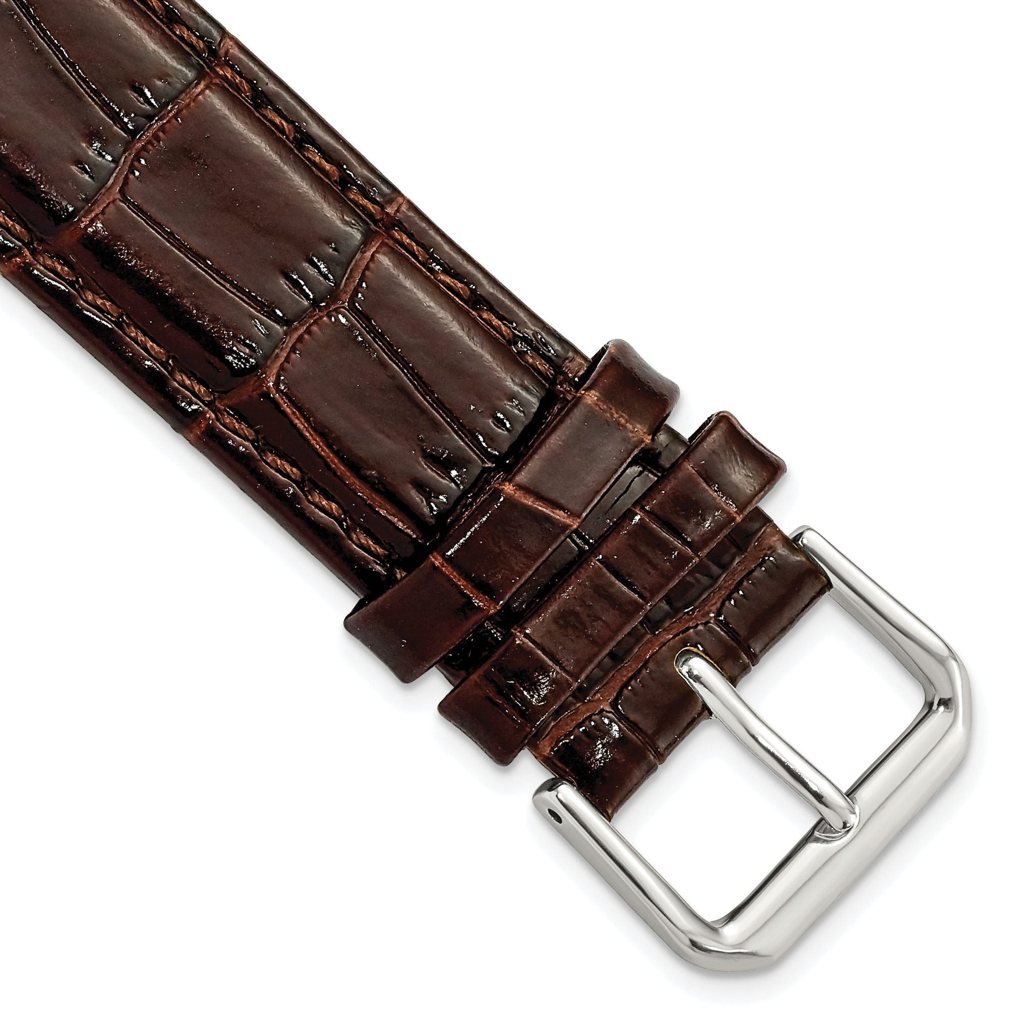 Crocodile Grain Leather Watch Band in Brown, 19mm