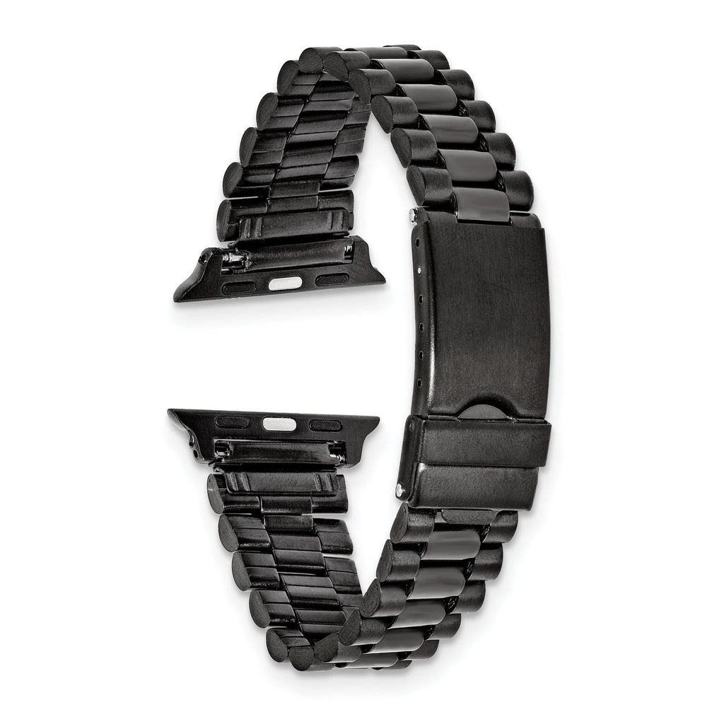 for Apple 38/40/41mm Smart Watch Long President-Style Black IP-plated Stainless Steel 7.4 inch Watch Band with Stainless Steel Adapters