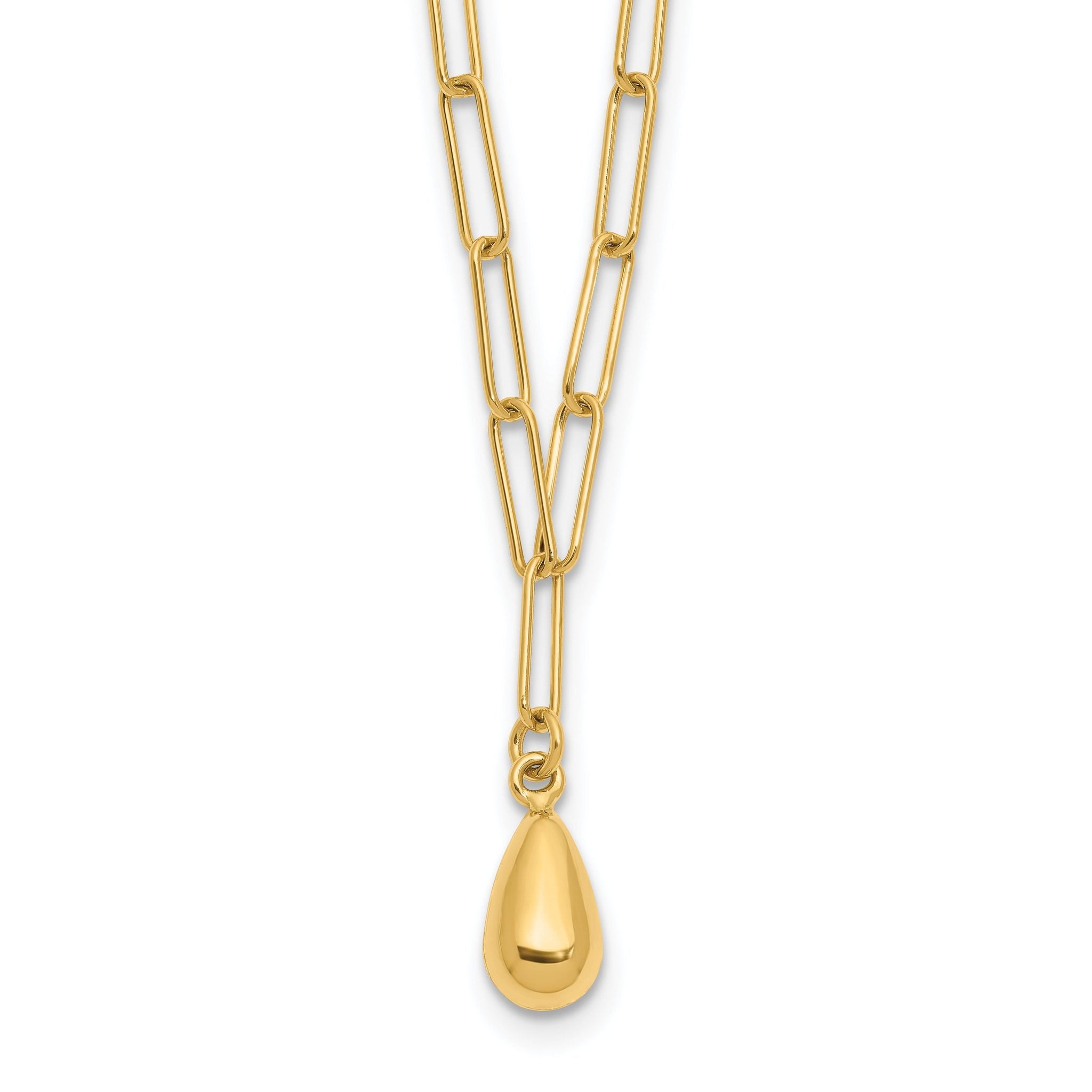 14K Polished Teardrop Paperclip Link Necklace Main image